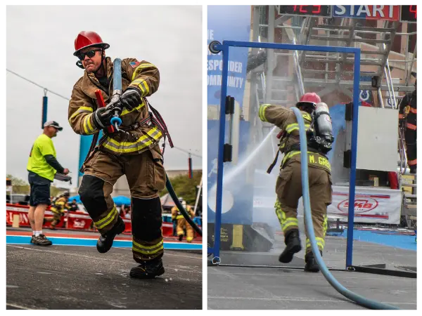 Hose Advance event at firefighter combat challenge