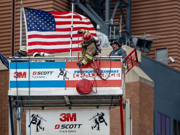 Hose Hoist event at firefighter combat challenge